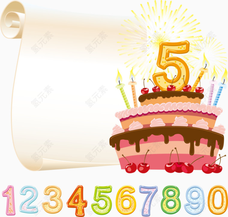 矢量生日蛋糕和数字
