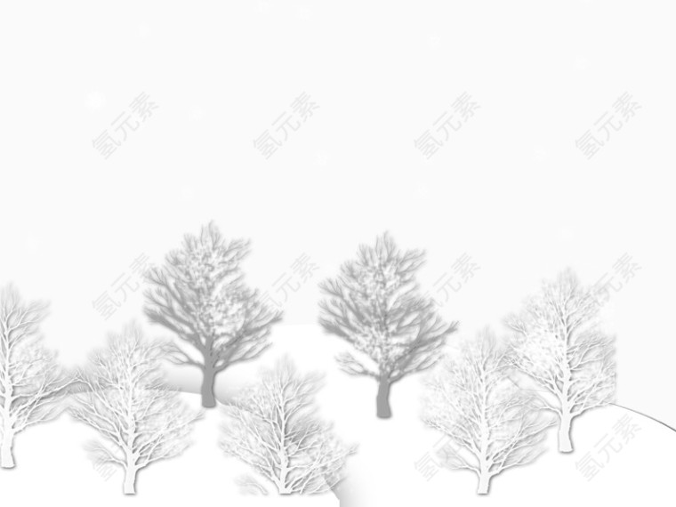 卡通雪山上的树