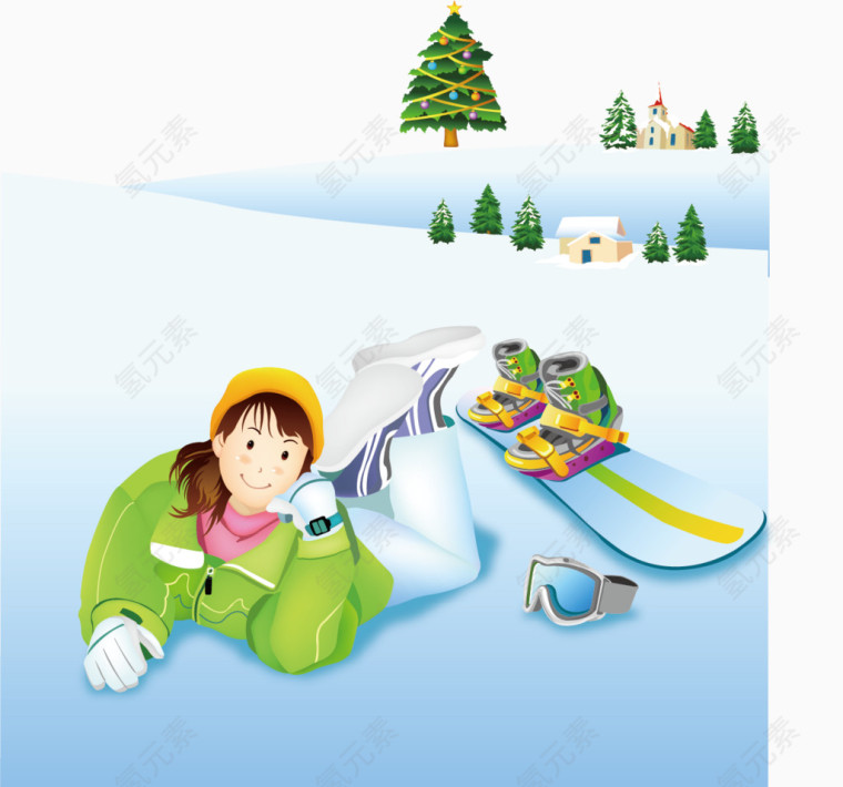 雪地儿童冬季旅游素材