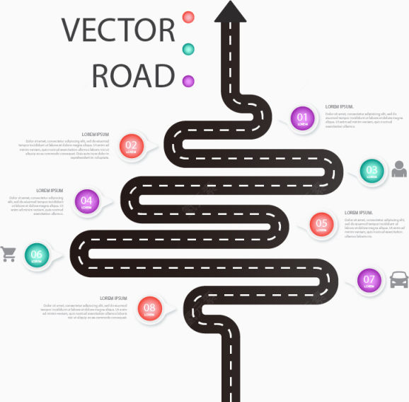 弯曲箭头公路商务信息图矢量素材下载
