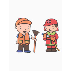 清洁工人与消防人员