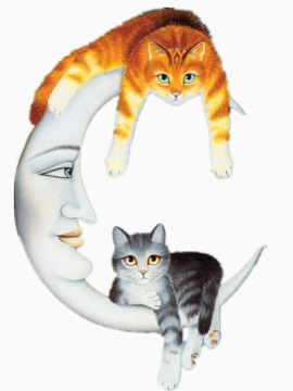 两只猫挂在弯月上