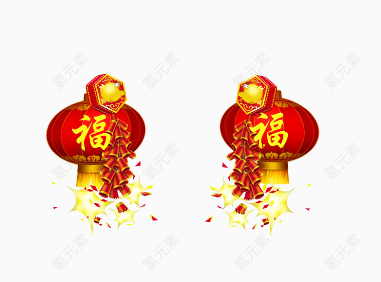 中国风喜庆福字红灯笼与鞭炮