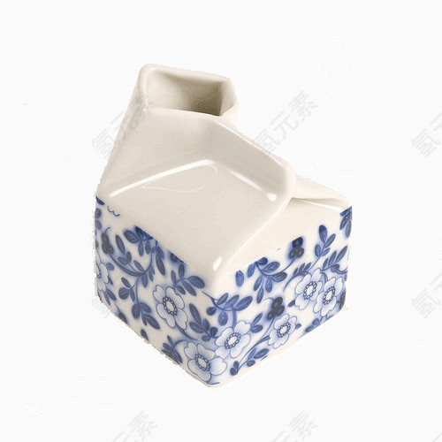 蓝色花纹陶瓷牛奶盒