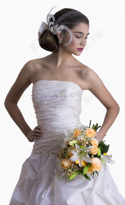 穿抹胸婚纱的新娘