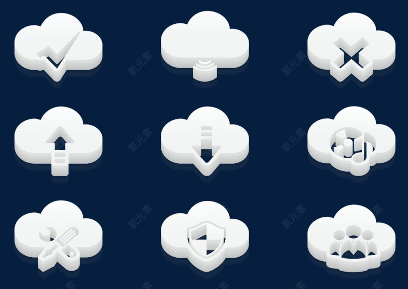 白色3D立体云端技术商务图标下载
