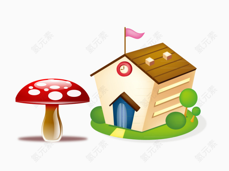 卡通房屋与蘑菇