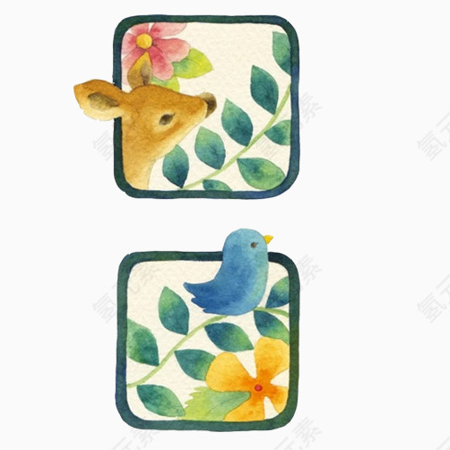 小鹿小鸟方框装饰图片