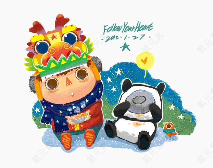 清新可爱卡通儿童插画龙熊猫