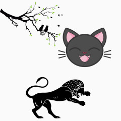 三小只黑色猫咪简单