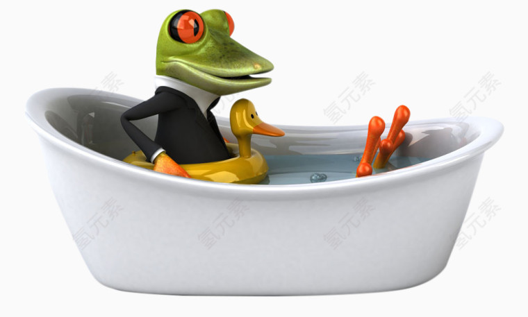 泡澡的卡通青蛙