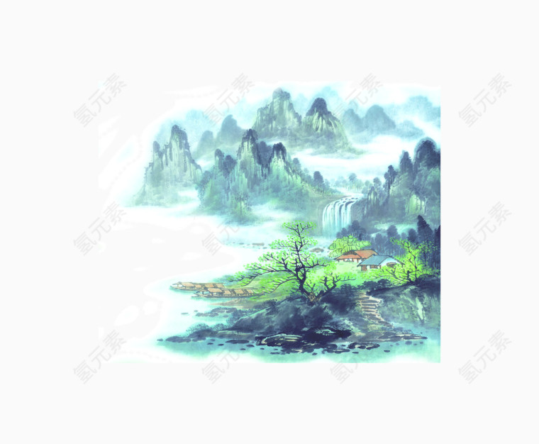 中国风山水水墨画美景