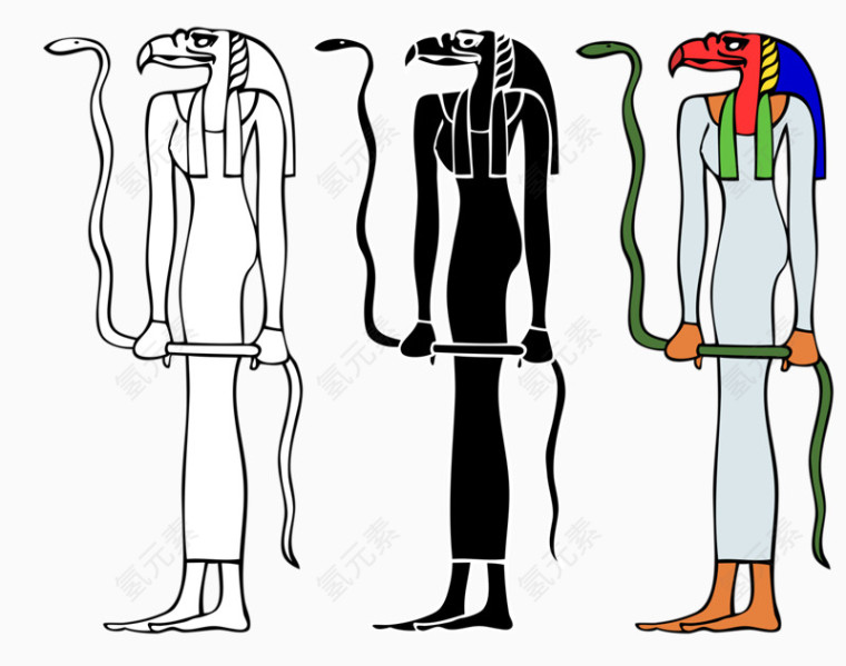 手绘古埃及壁画拿蛇的人