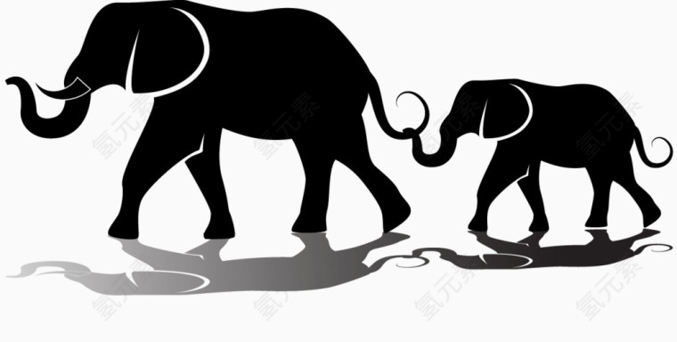 矢量大象和小象插图