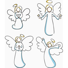 矢量手绘四个小天使
