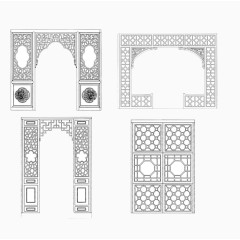手绘多样中式拱门