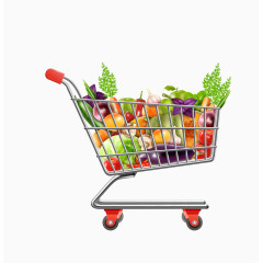 矢量彩色超市小车一车蔬菜购物