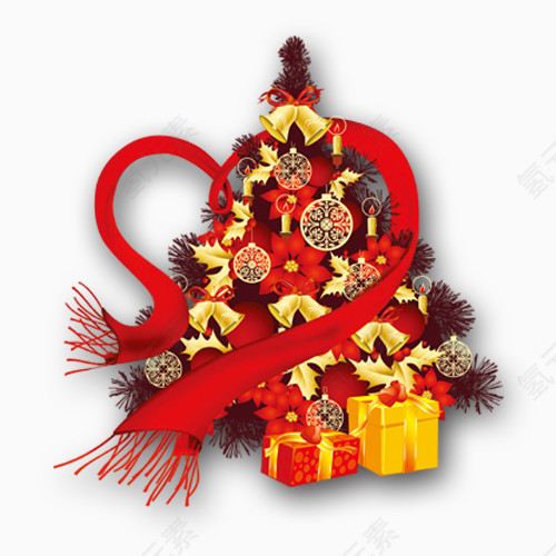 圣诞树红围巾素材