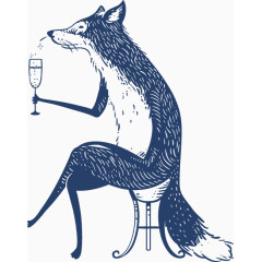 蓝色喝酒的狐狸