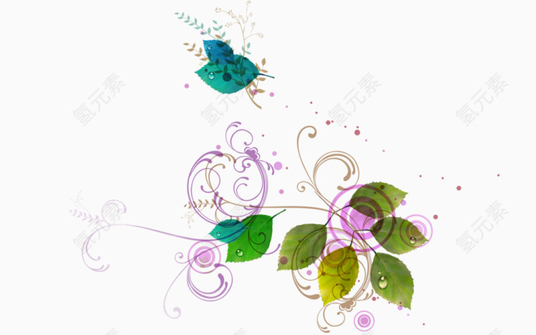 绿色小清新花朵和叶子装饰图