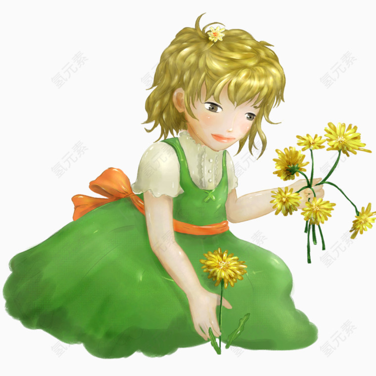 小美女在摘菊花