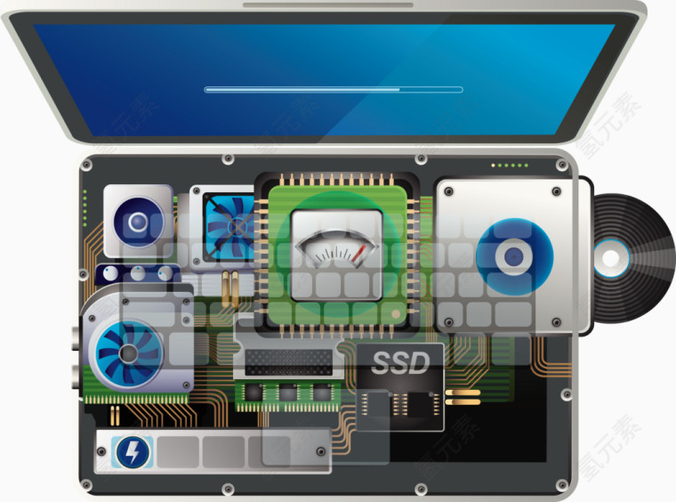 矢量笔记本电脑与透视配件