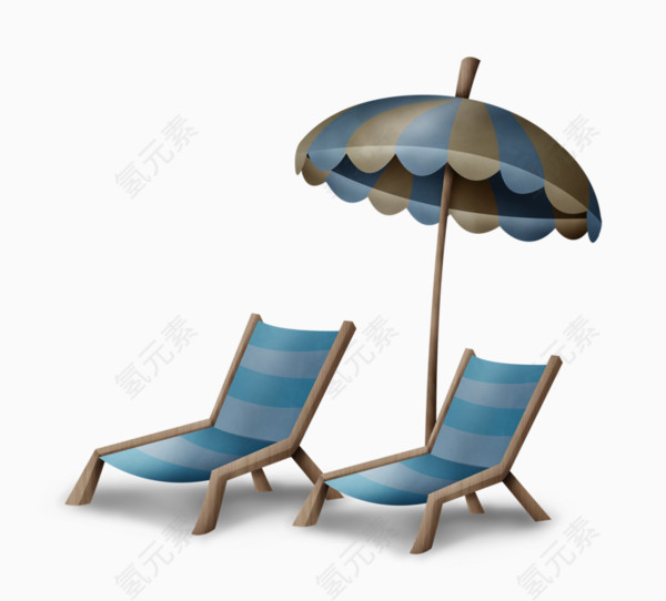 手绘躺椅和遮阳伞