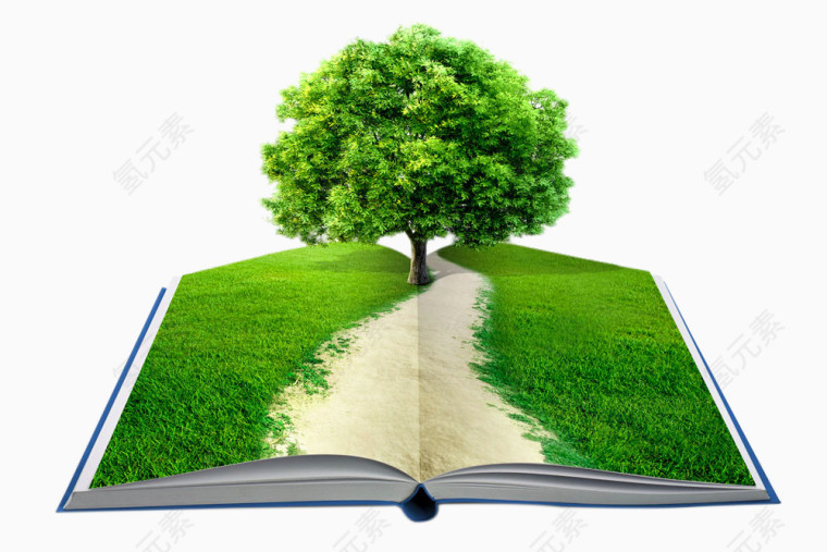 书本中的草地和大树