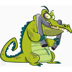 绿色鳄鱼咬钢管素材免抠