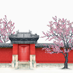 中国古建筑樱花背景素材