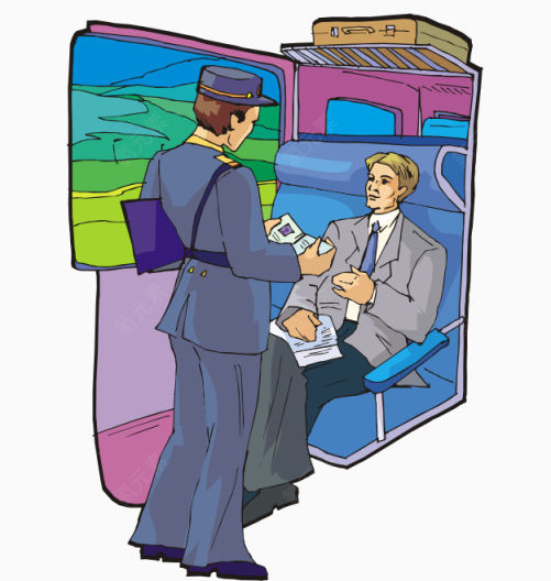 卡通手绘列车员火车上检查证件下载