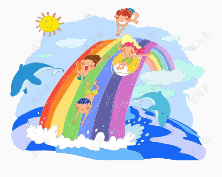 卡通大海上的彩虹