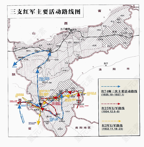 长征三支红军主要活动路线