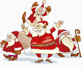 四个手舞足蹈的圣诞老人