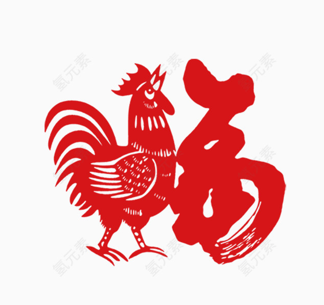 红色喜庆的剪纸鸡年福字