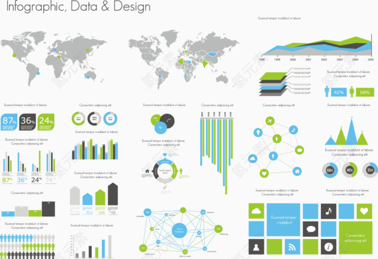 简约扁平数据图分析图合集矢量素材