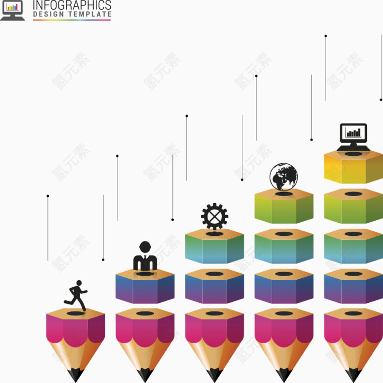 矢量彩色铅笔头图表