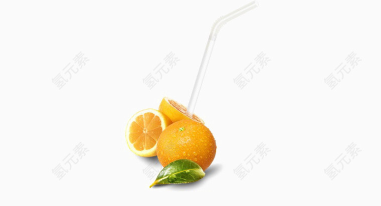 新鲜的橙子插上吸管
