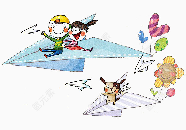 孩子坐纸飞机