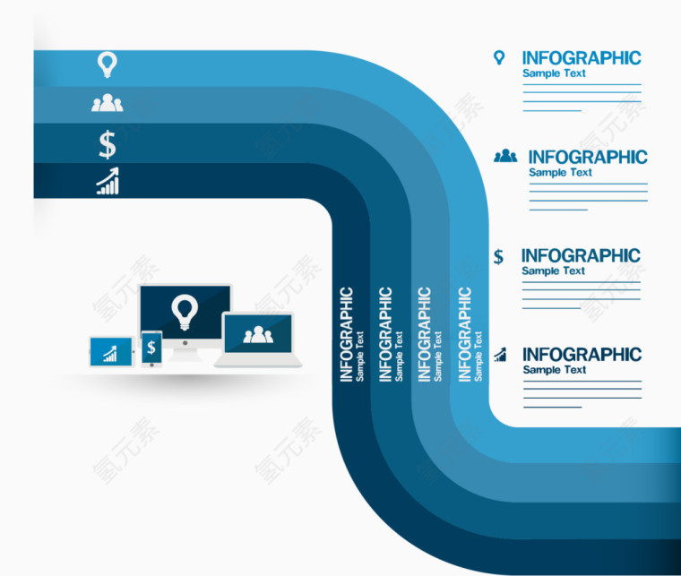 蓝色弯曲信息图表