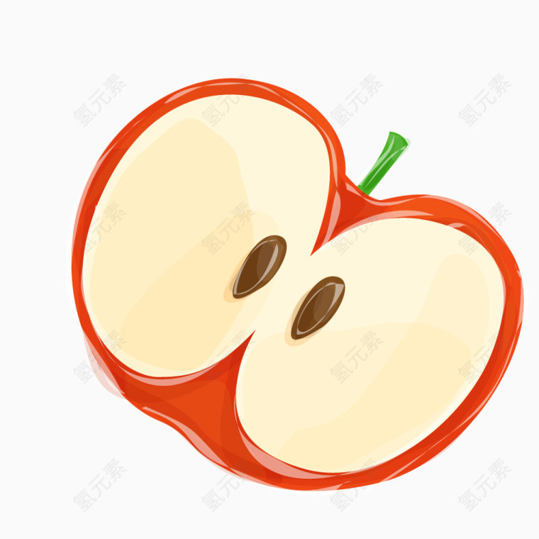 卡通手绘红色半个苹果