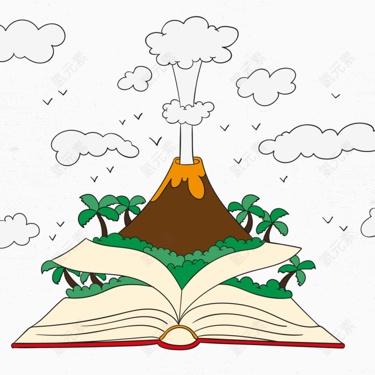 矢量火山背景的一本书
