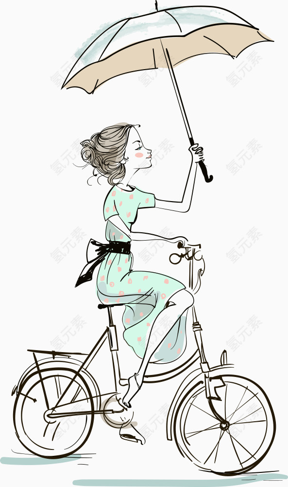 打雨伞骑自行车的女孩