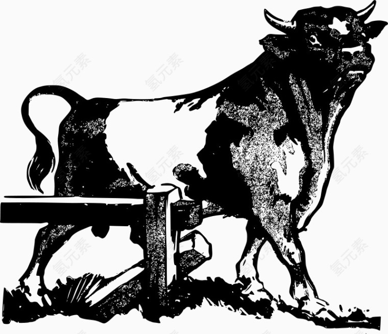 手绘的卡通黑色大牛