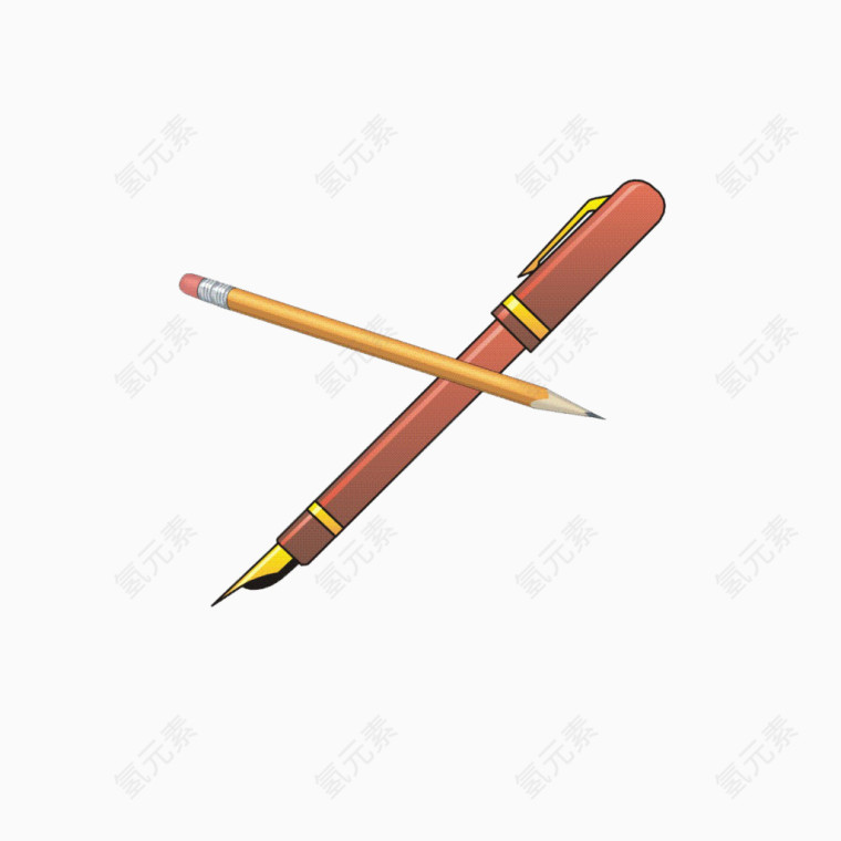 红色的钢笔和铅笔