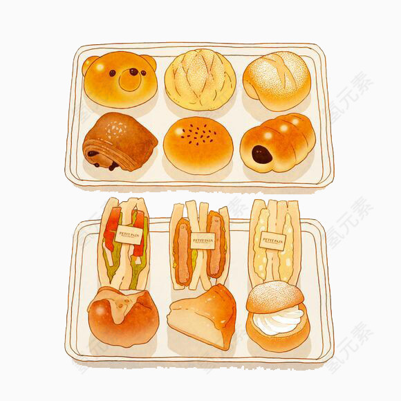 各种形状样式的面包