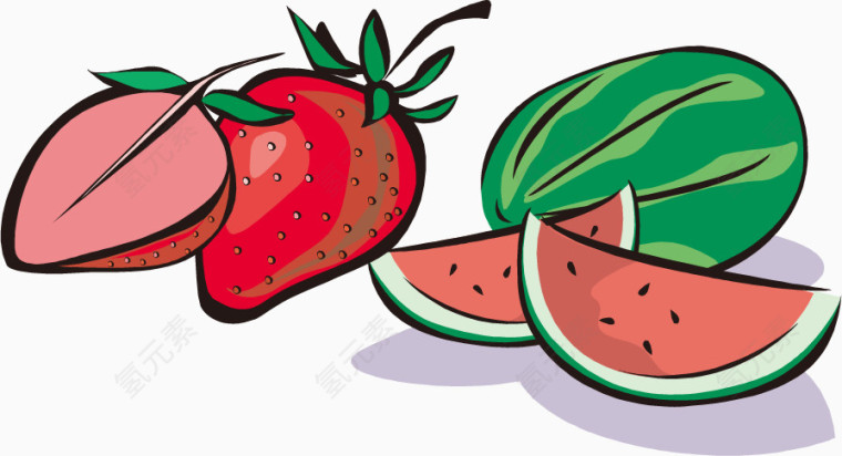 西瓜草莓水果PNG矢量素材