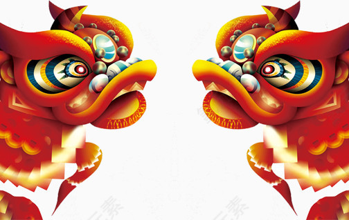对称的中国舞狮