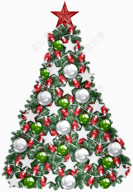 卡通圣诞树装饰白色彩球铃铛星星