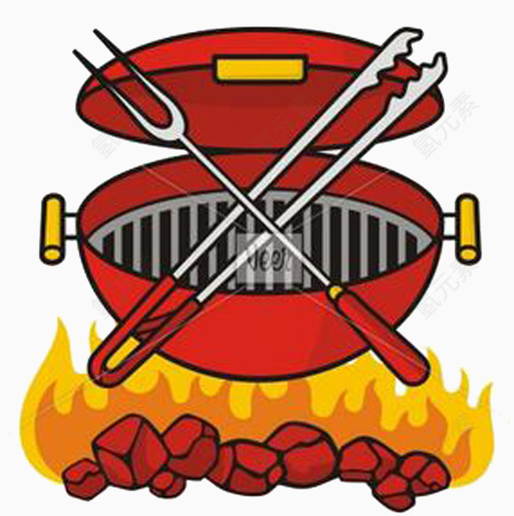 炭火上的烧烤炉卡通图片